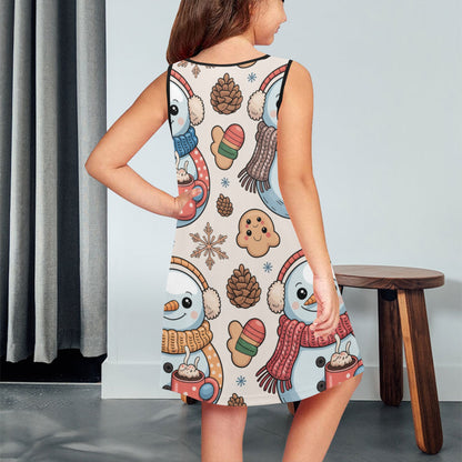 Girls' Christmas Sleeveless Dress – Soft Polyester Spandex, Breathable & Comfortable