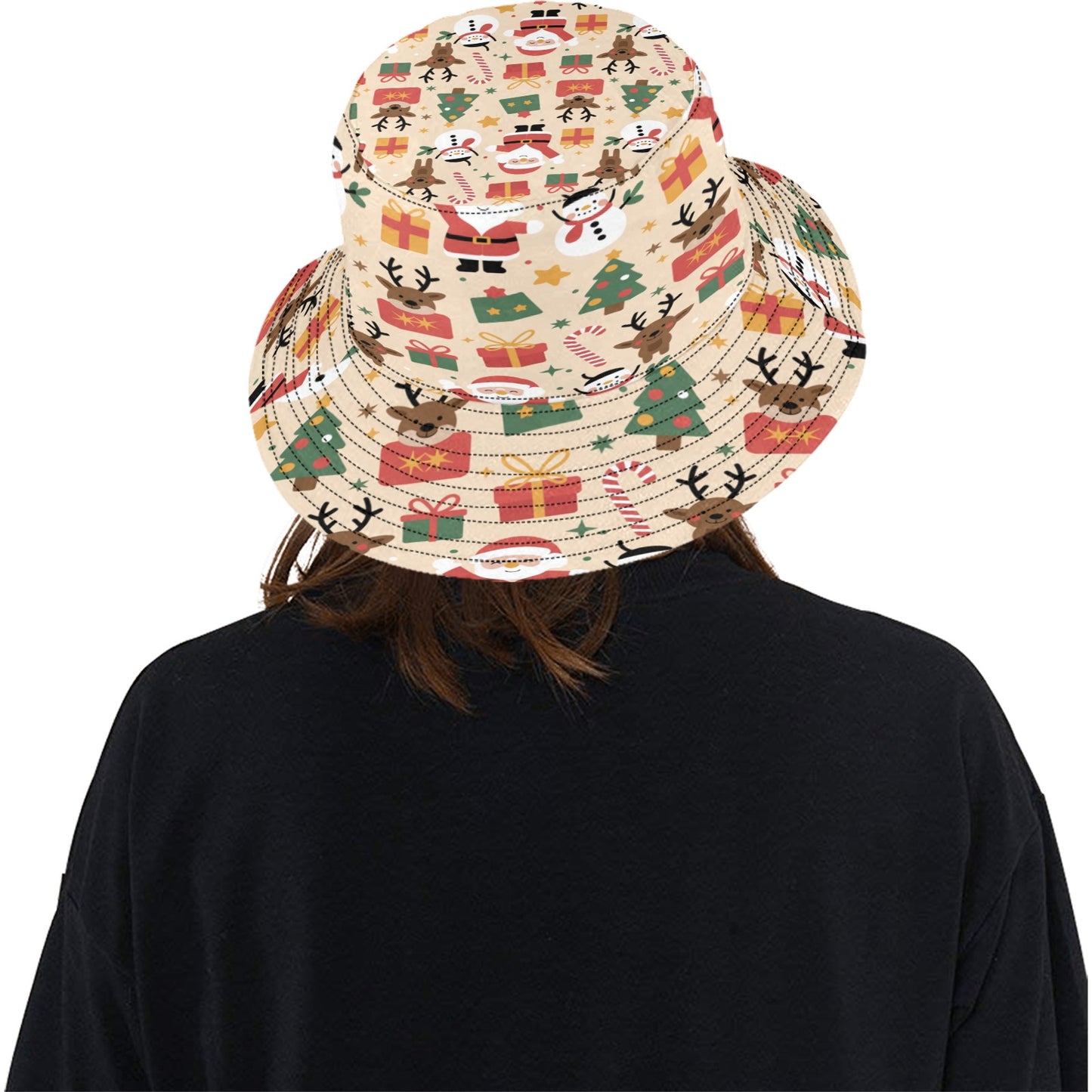 Unisex Christmas All Over Print Bucket Hat – Custom Holiday Polyester Hat for Summer, Outdoor, and Beach Activities – Festive Gift for Men & Women