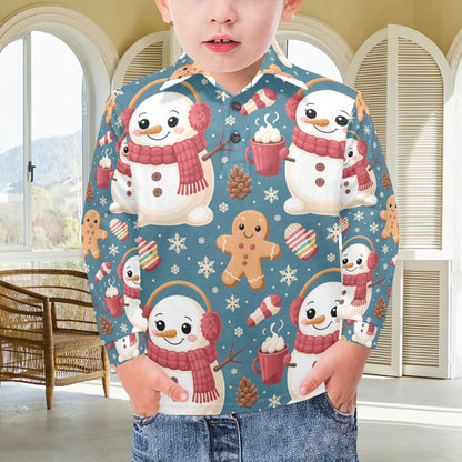 Little Boys’ Long Sleeve Christmas Polo Shirt – Santa & Reindeer, Snowman & Cocoa, or Gingerbread Wonderland | Festive Holiday Top for Kids (Ages 2–7)