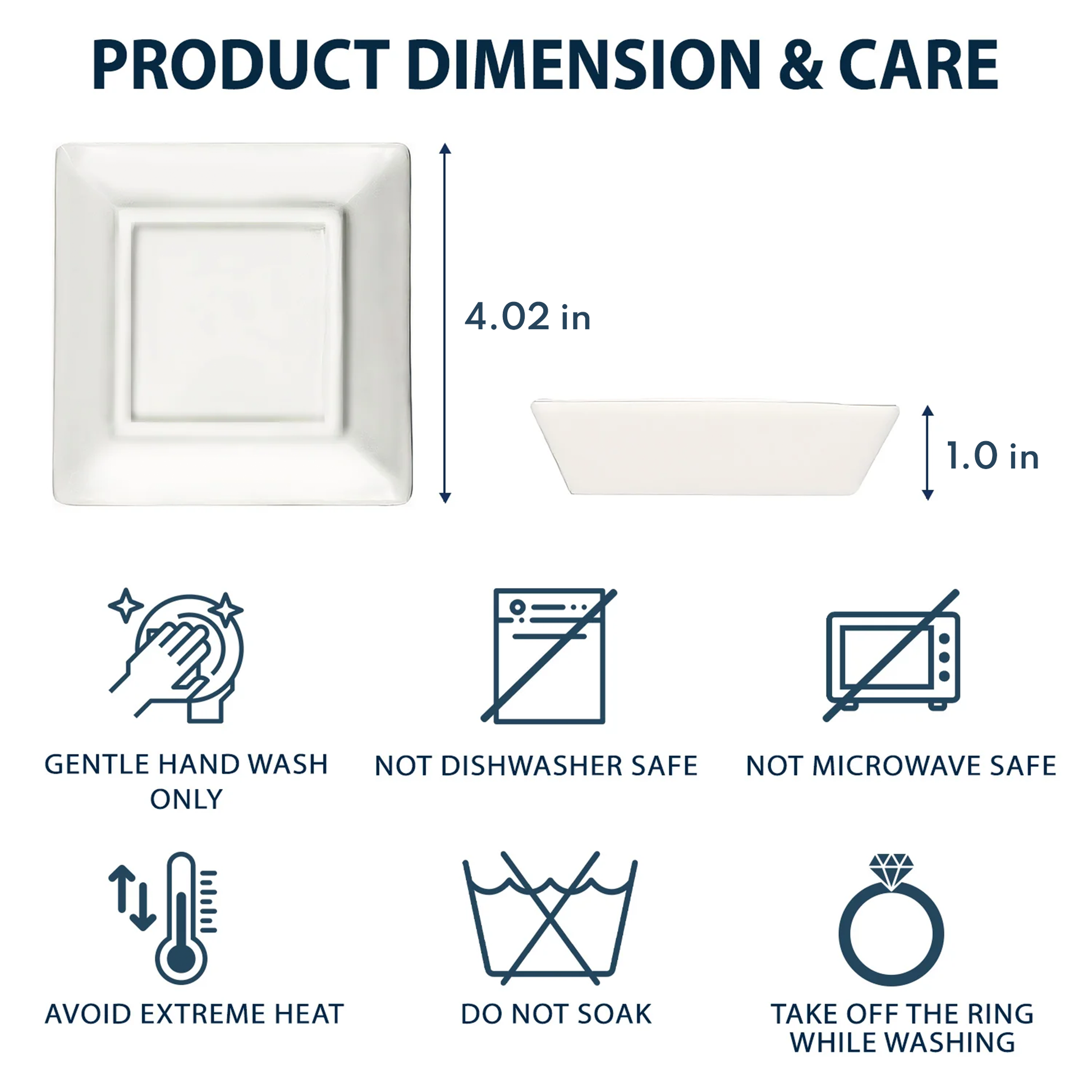 Jewelry dish dimensions and care instructions, graduation gift