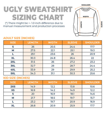 Ugly Christmas sweatshirt sizing chart for pet lovers, unisex wool jumper gift